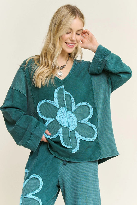J2 J Her Teal Flower Patch Top