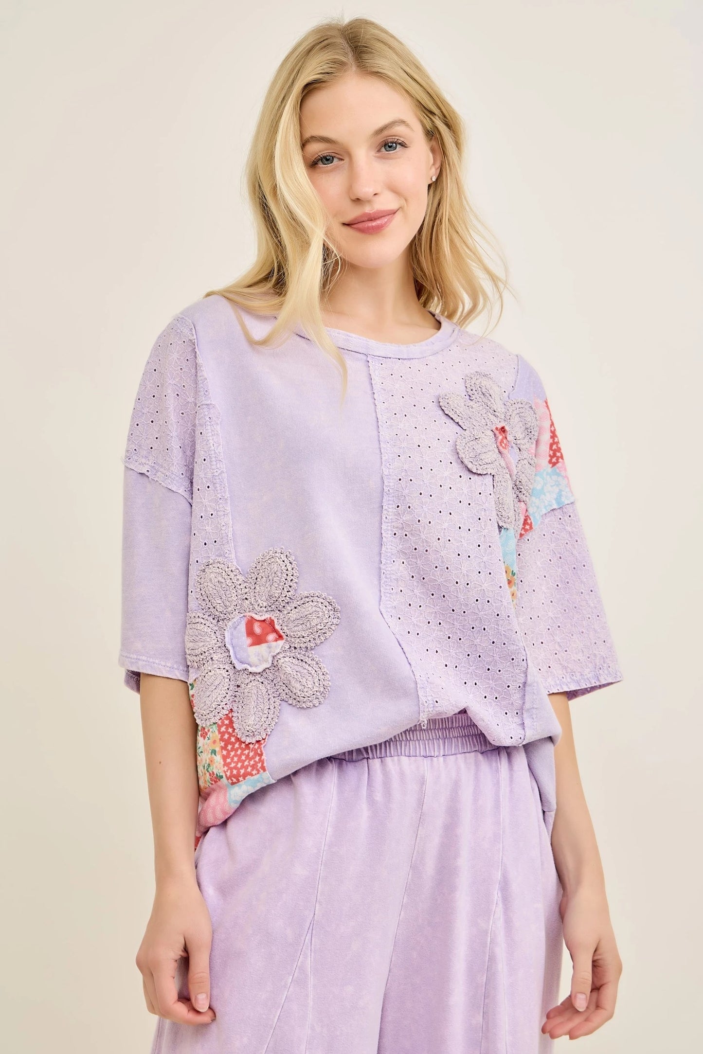 J6 J Her Plus Size Lavender Patchwork Bloom Top