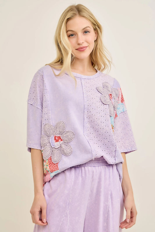 J6 J Her Plus Size Lavender Patchwork Bloom Top