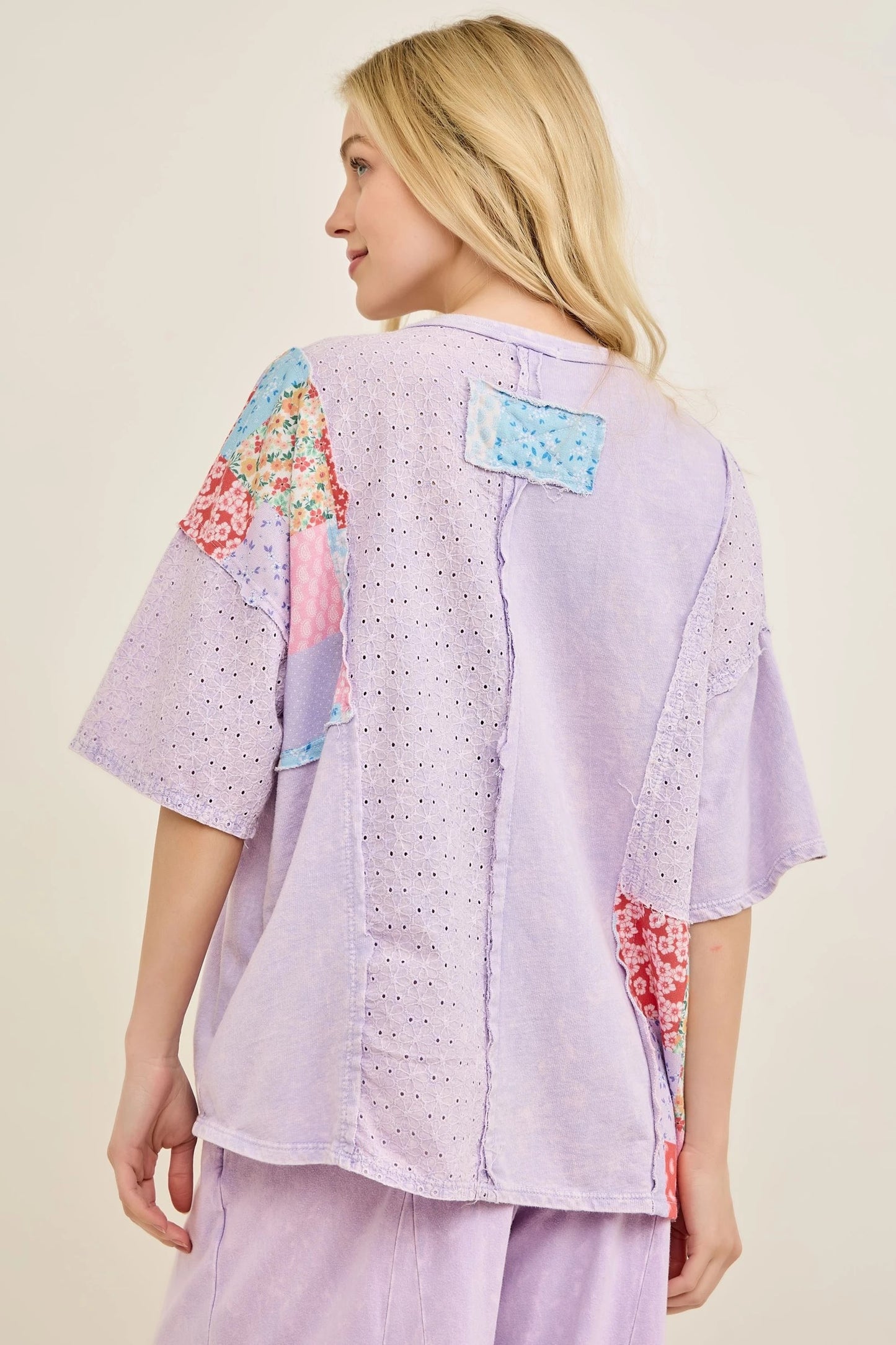 J6 J Her Plus Size Lavender Patchwork Bloom Top