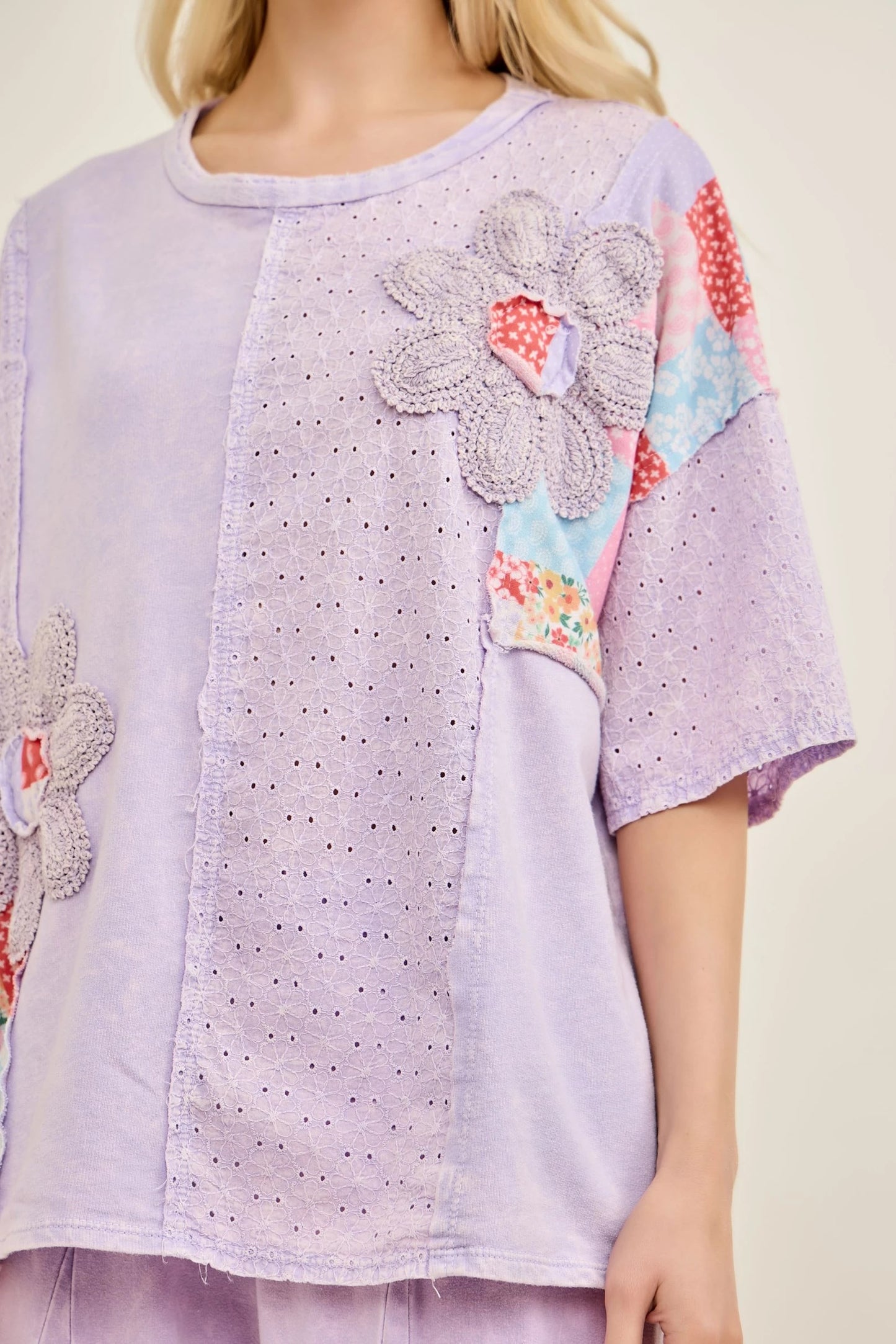 J6 J Her Plus Size Lavender Patchwork Bloom Top