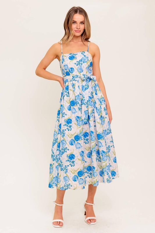 ROSY MOOD FLORAL WOVEN MIDI DRESS