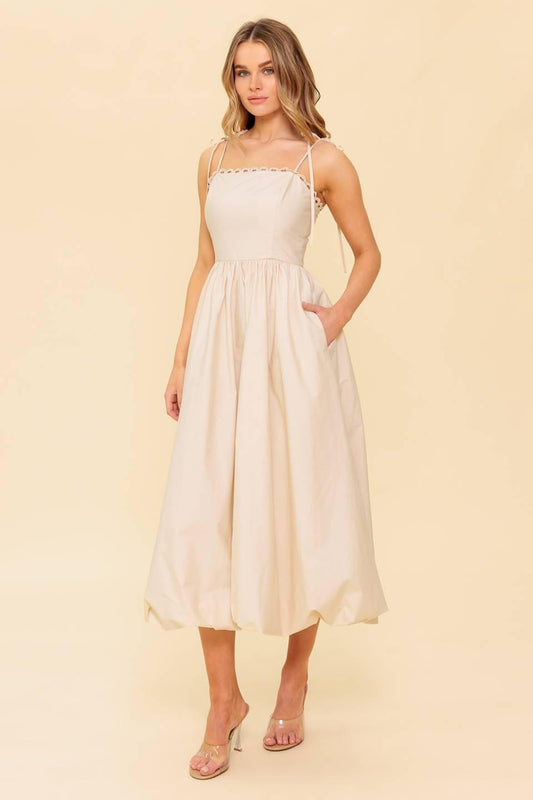 REGAL CUTIE CREAM WOVEN MIDI DRESS