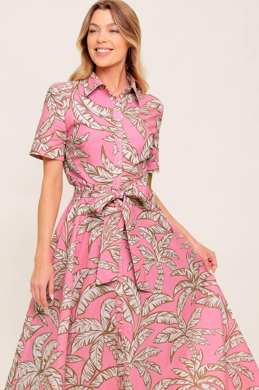 SWEET CAMELLIA PINK WOVEN MIDI DRESS