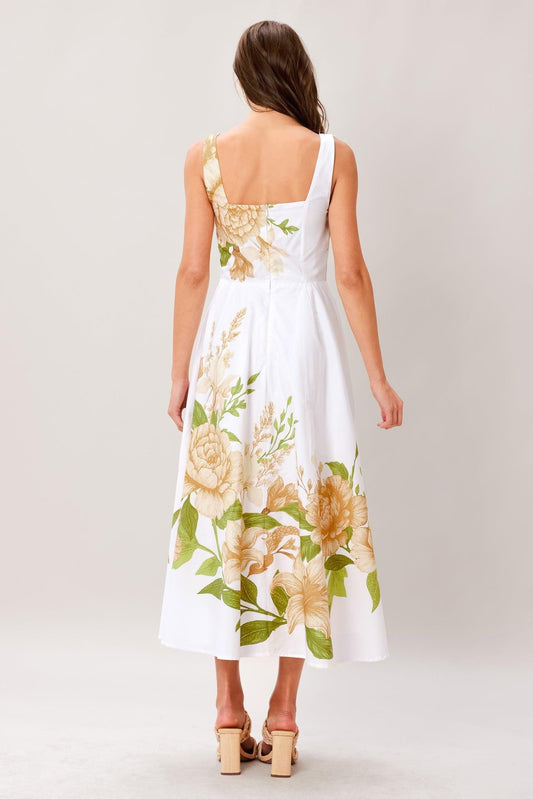 CREAM BOTANICA WOVEN MIDI DRESS
