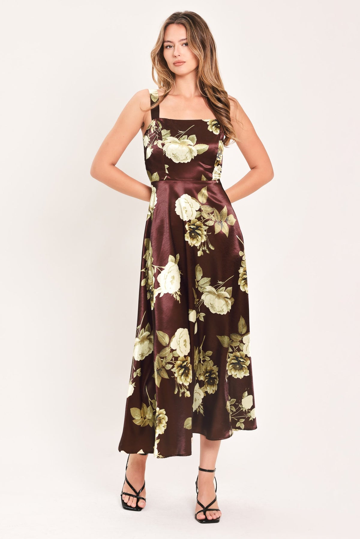 WINE GARDEN LULLABY WOVEN MIDI DRESS