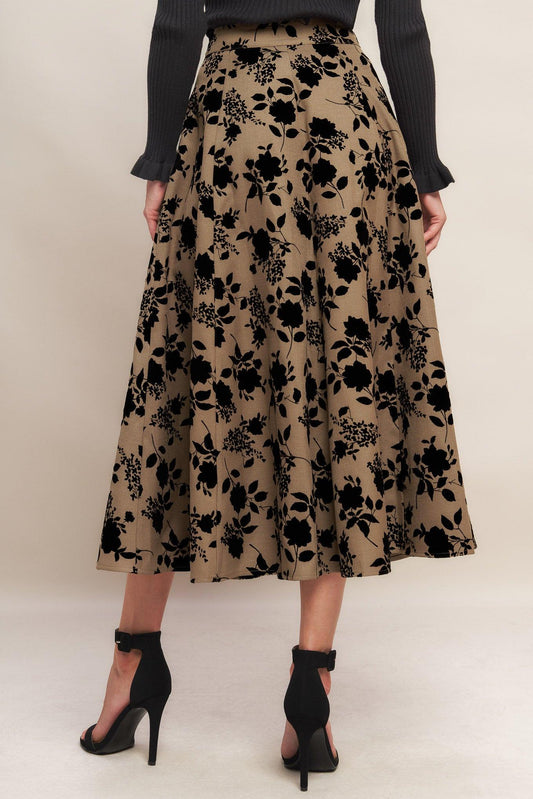 CLASSIC BLOOM LOOK WOVEN FLOCKING CIRCLE SKIRT