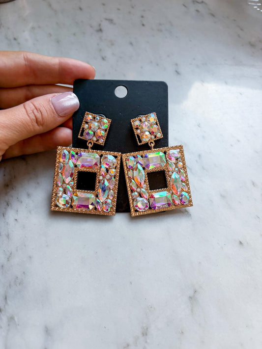 Square Bejeweled Dangle Rhinestone Earrings