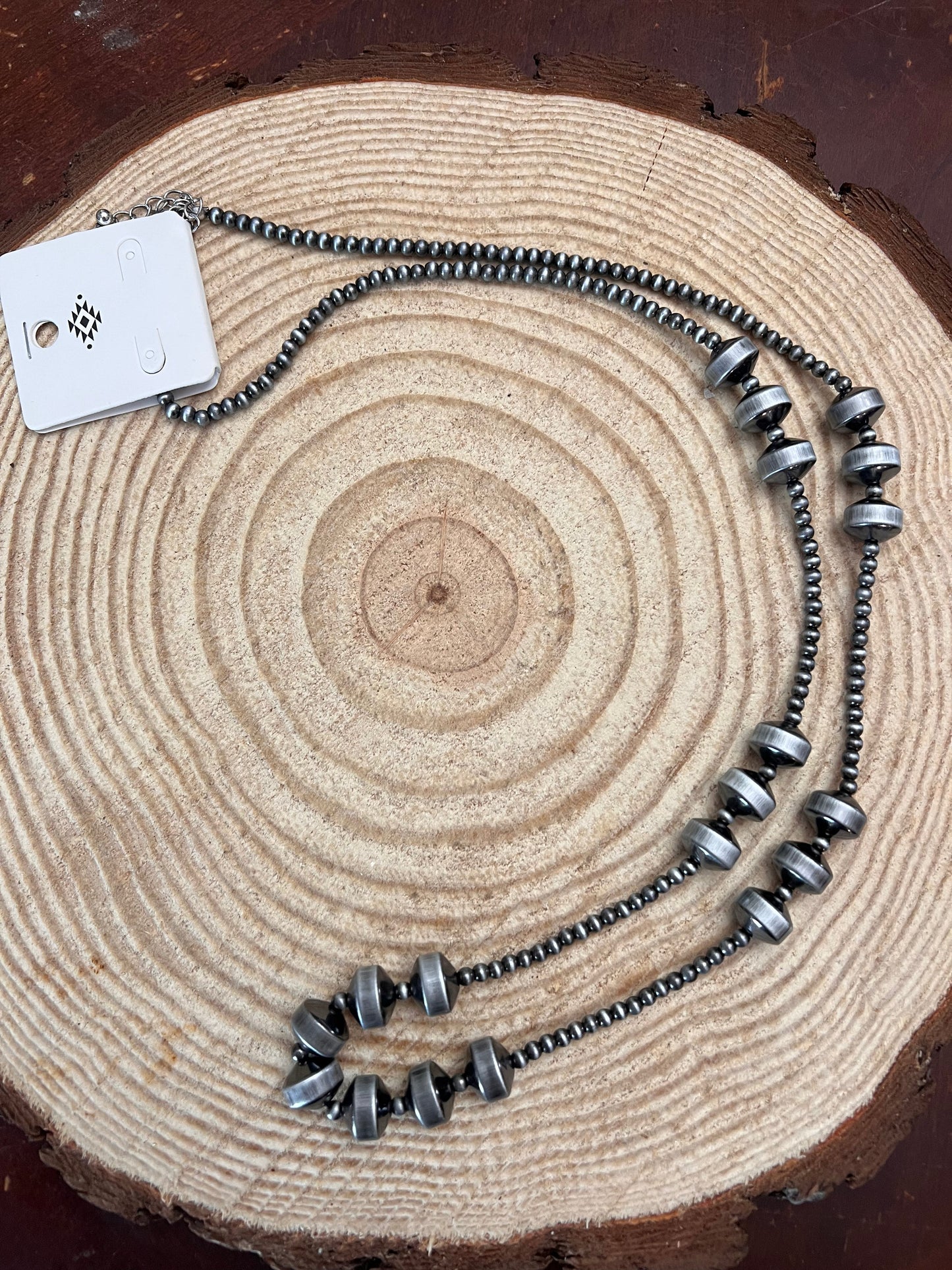 Western Burnished Faux Pearl & Rondelle Necklace — 30 Inch (with 3" Extender)