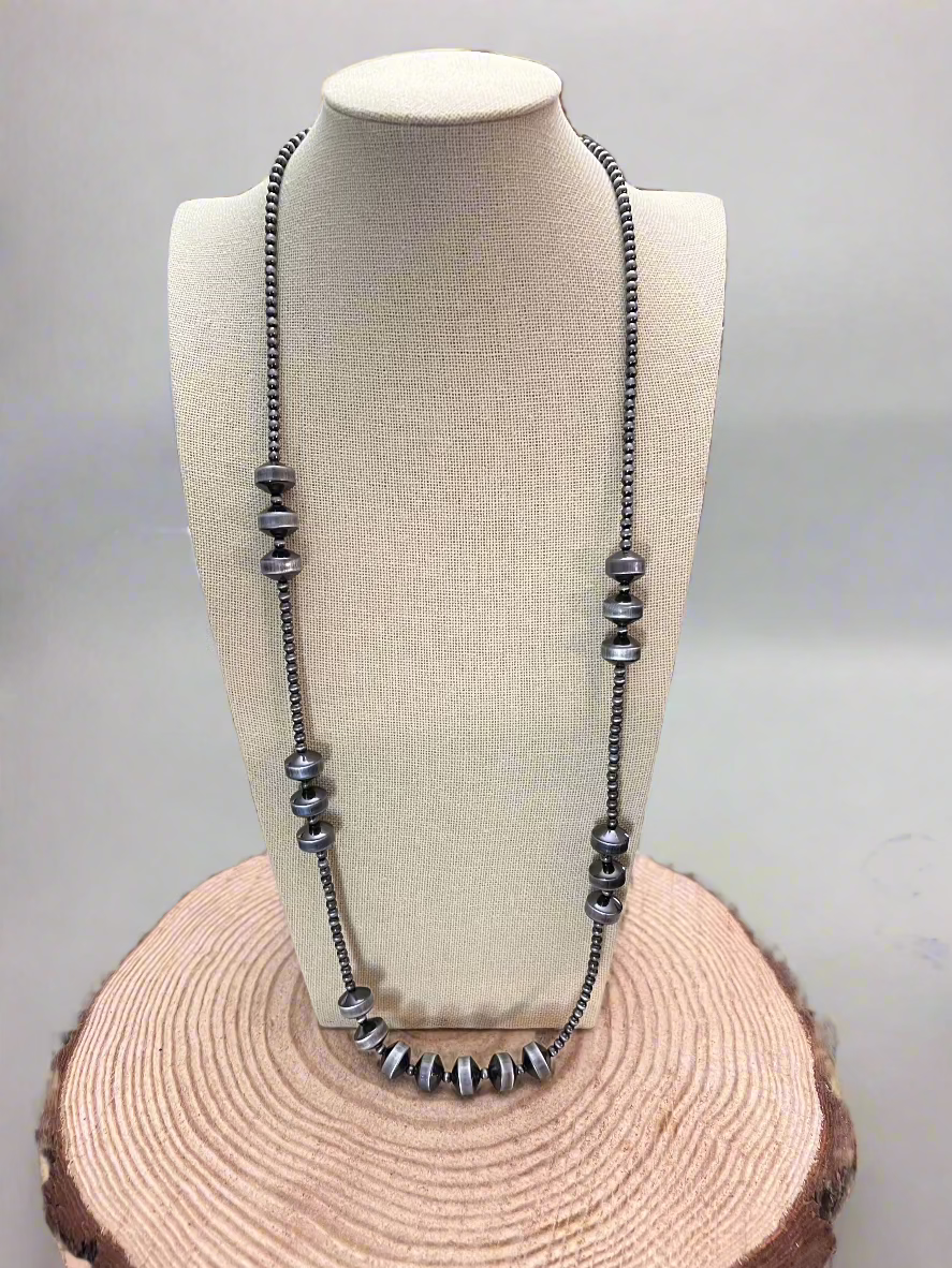 Western Burnished Faux Pearl & Rondelle Necklace — 30 Inch (with 3" Extender)