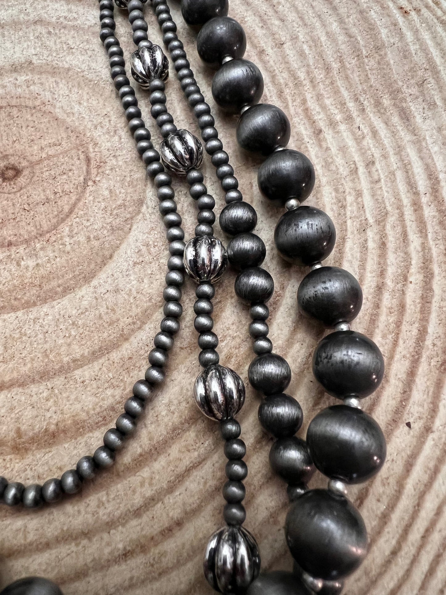 Faux Sterling Pearl Layered Necklace Set — 4-Piece Burnished Silver Western Layering Set (16" / 18" / 20" / 22")
