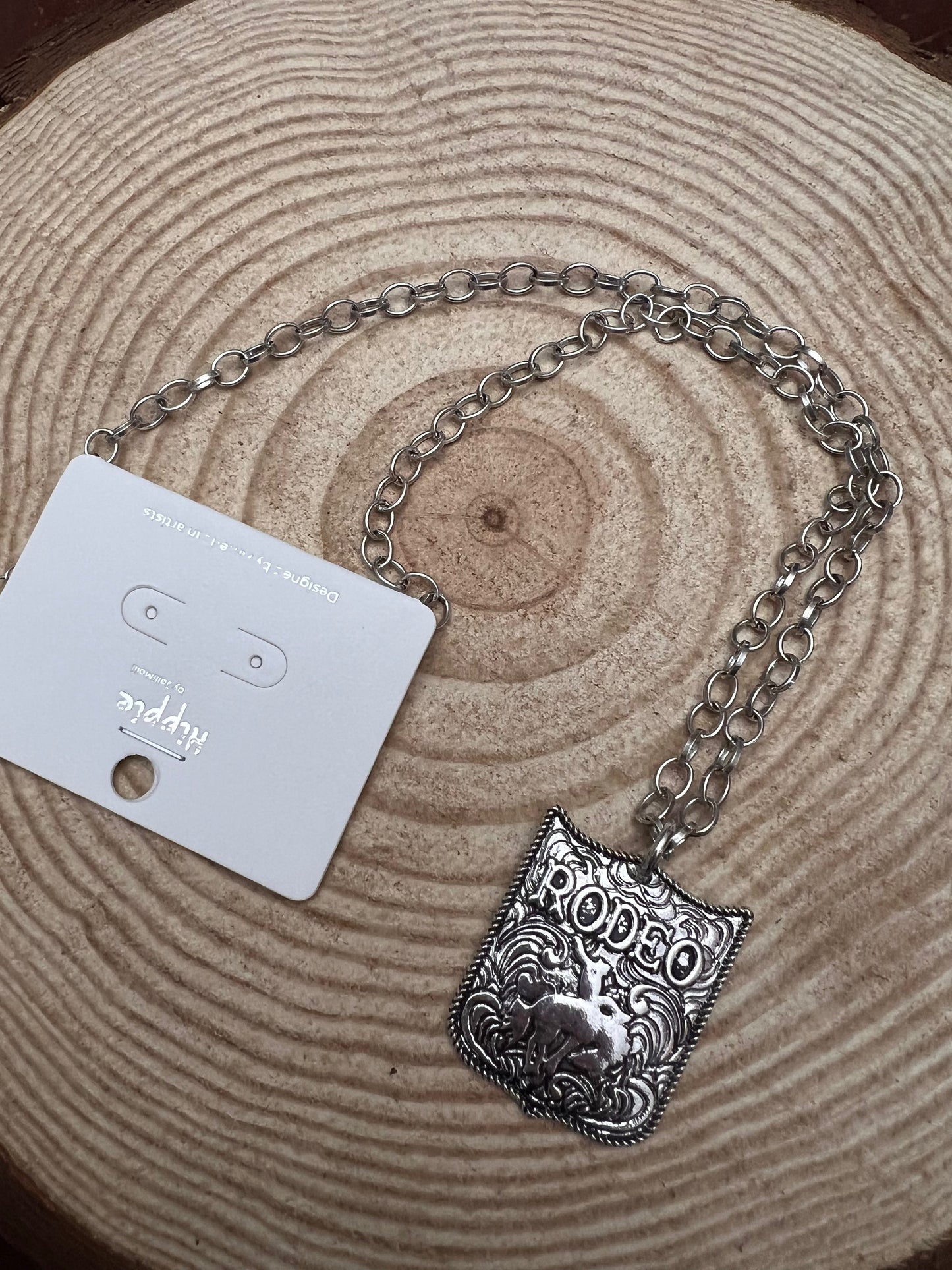 Silver Western Rodeo Statement Pendant Necklace – Adjustable 22"+