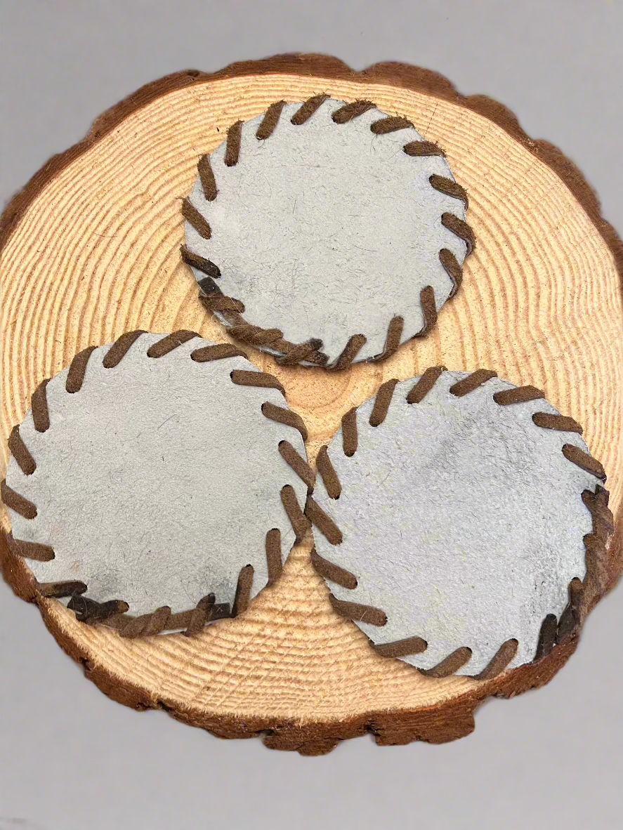 Longhorn Cowhide Coaster with Laced Border — Genuine Hair-On Hide (Sold Individually)