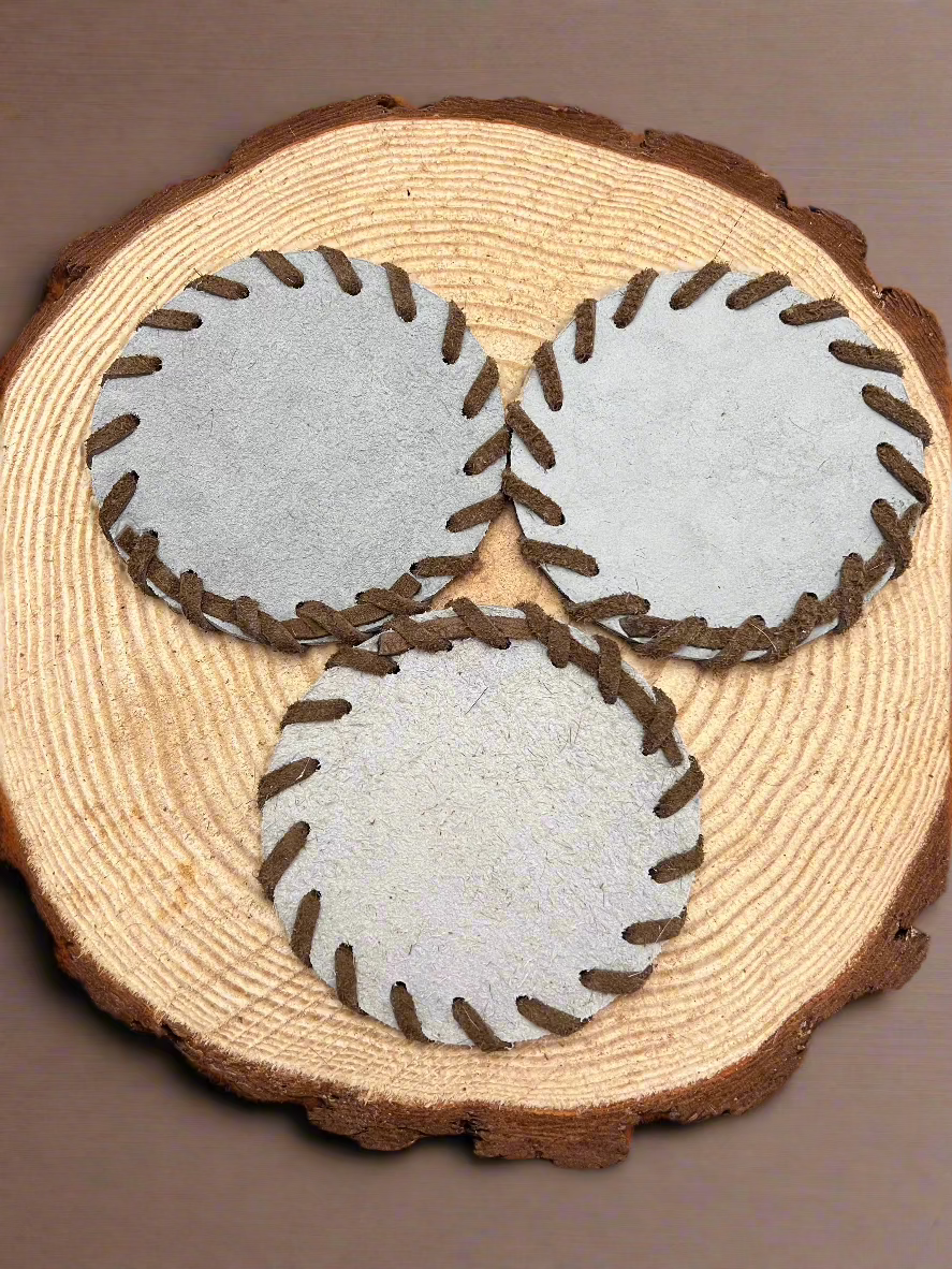 Horse Shoe Cowhide Coaster with Laced Border — Genuine Hair-On Hide (Sold Individually)