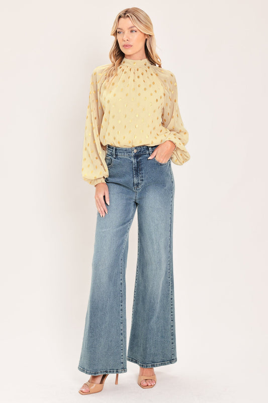 VANILLA GOLDEN HAZE FOIL WOVEN TOP