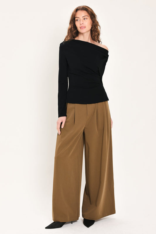 AFTER HOURS BLACK DRAPED ONE-SHOULDER TOP