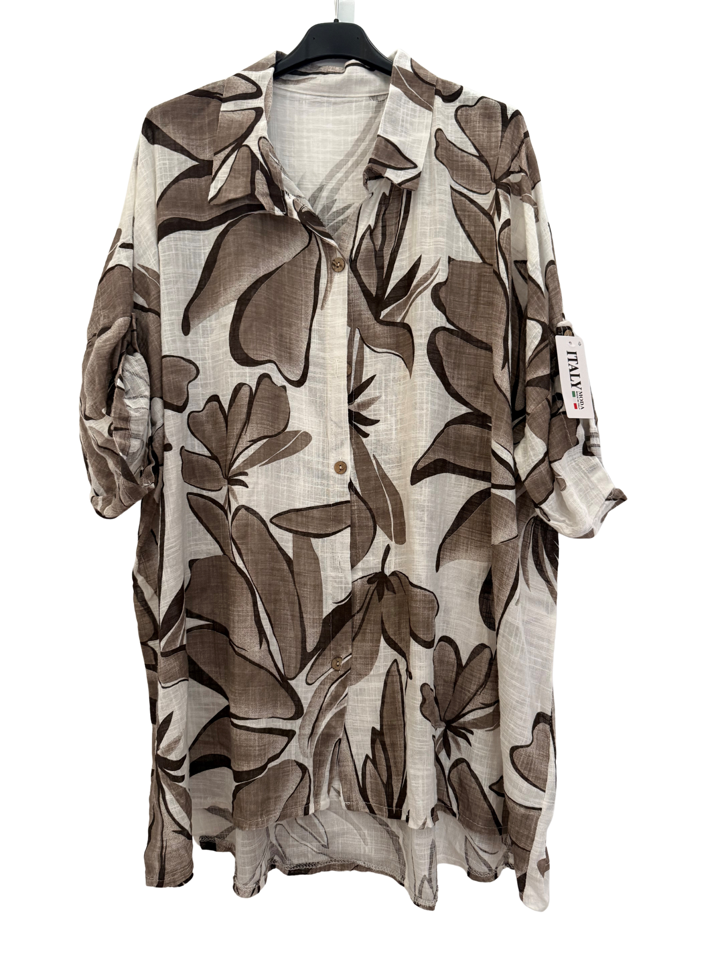 Italian Lightweight Botanical Leaf Button-Up
