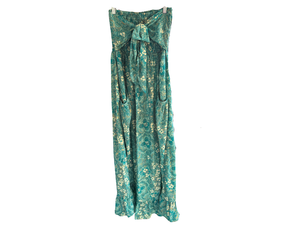 KH3 Karma Highway Boho Viscose Strapless Dress with Ruffle Hem