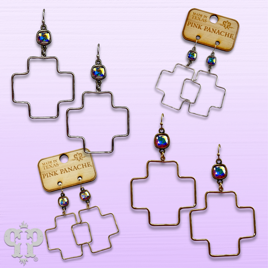 Square cross earring with Austrian crystal - LC