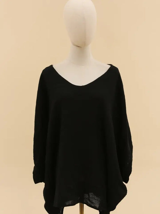 LL3 Black Italian Linen and Cotton Tunic Plus Size