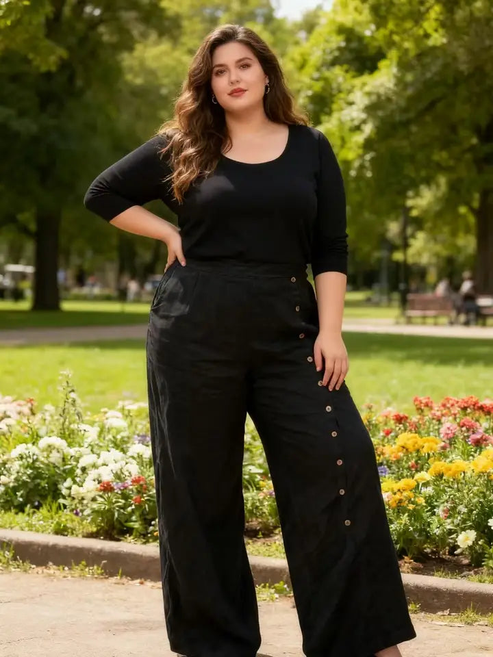 LL4 Italian Linen Wide Leg Pants with Buttons