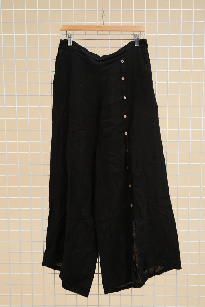 LL4 Italian Linen Wide Leg Pants with Buttons