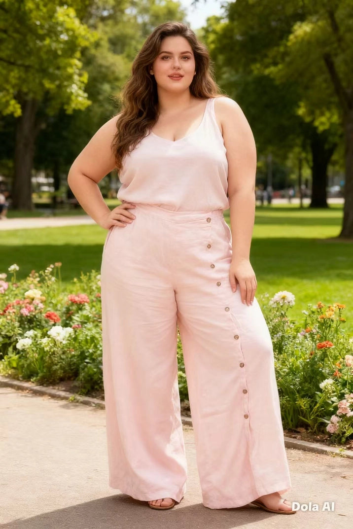 LL4 Italian Linen Wide Leg Pants with Buttons