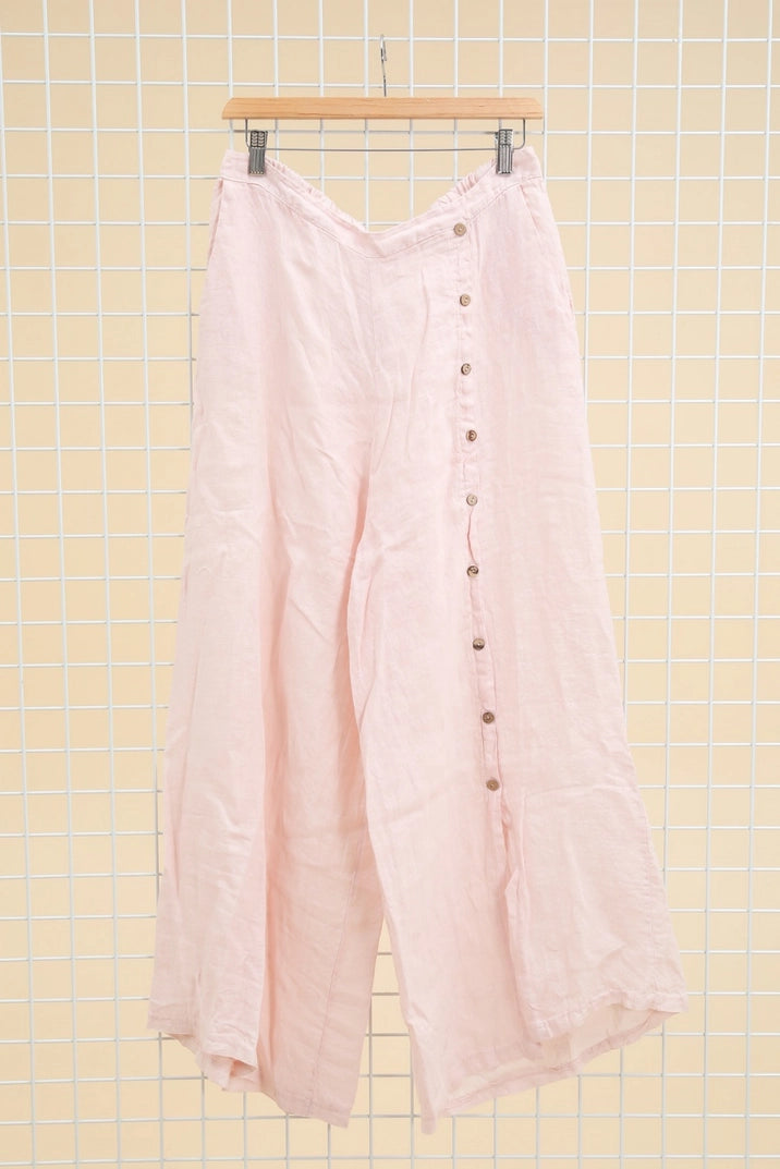 LL4 Italian Linen Wide Leg Pants with Buttons