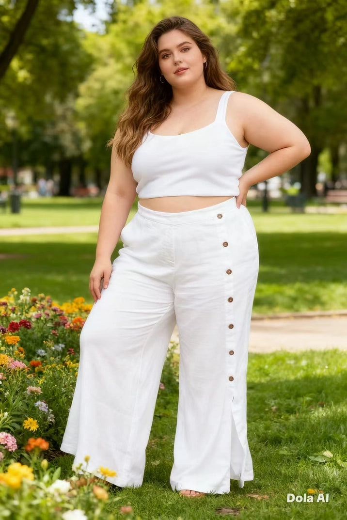 LL4 Italian Linen Wide Leg Pants with Buttons