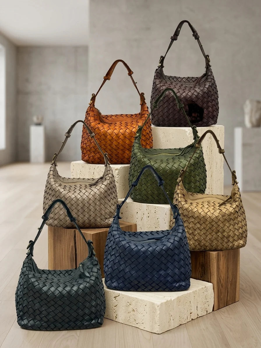 Italian Sculptural interlaced leather hobo with elevated shoulder strap