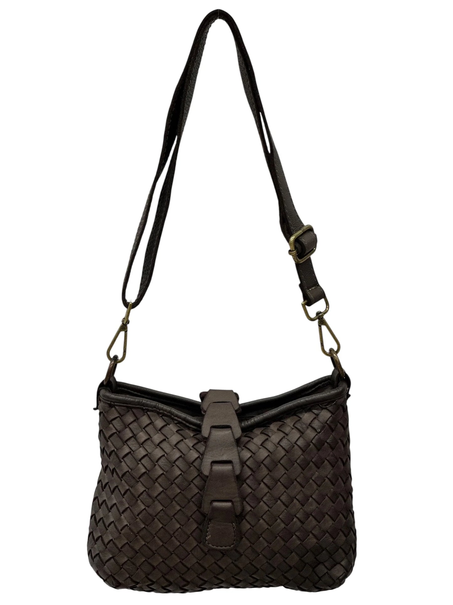 Italian Artisan basket-weave leather pouch with layered front tab