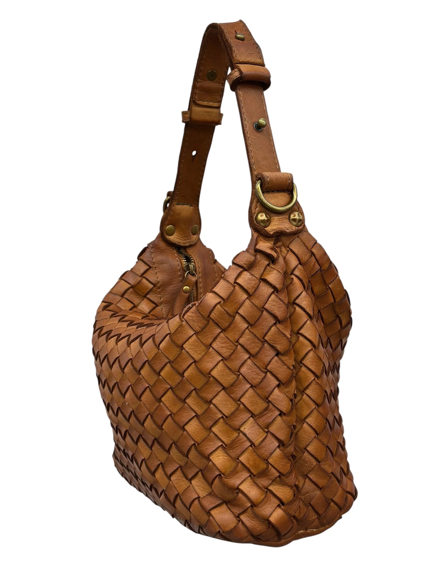 Italian Sculptural interlaced leather hobo with elevated shoulder strap