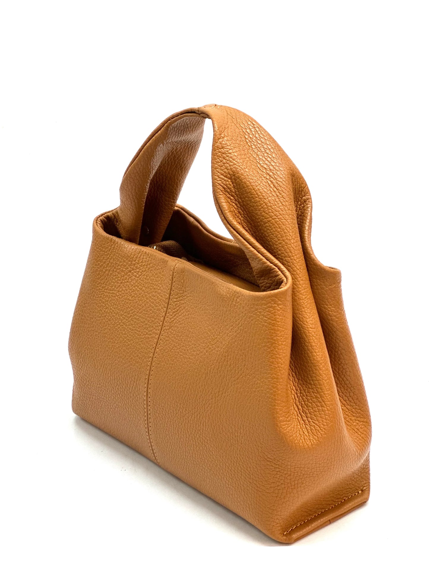Italian Pebbled Leather Trapezoid Handbag
