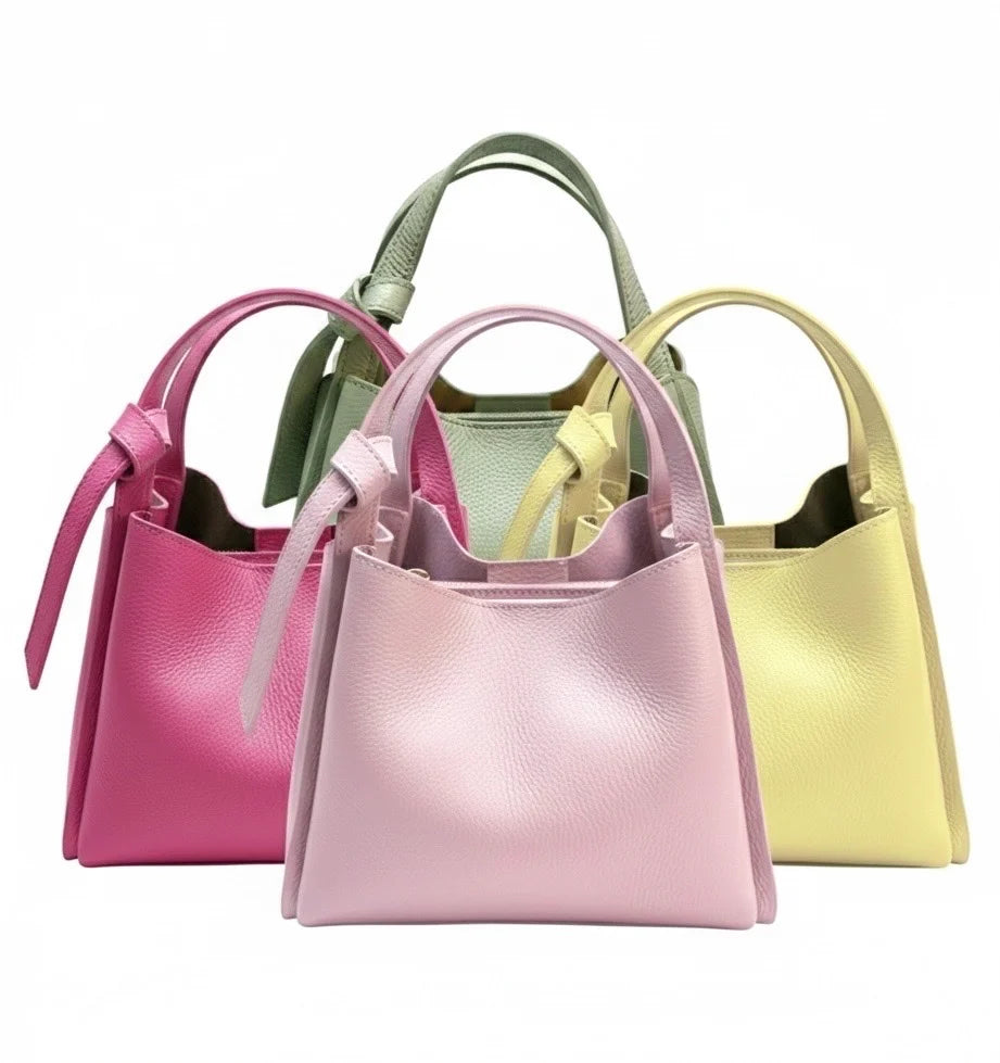 Italian Pebbled Leather Double Handle Handbag