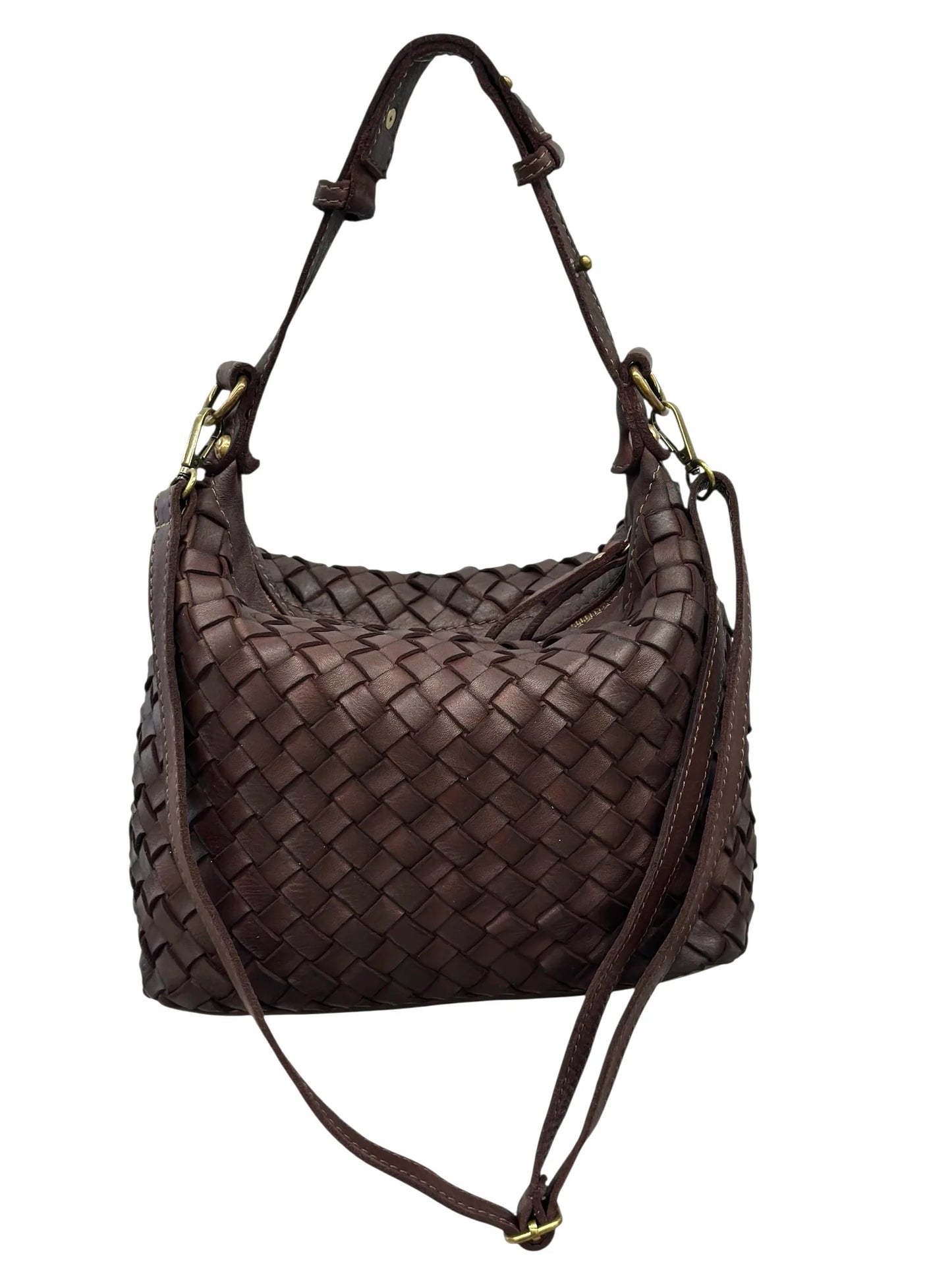 Italian Sculptural interlaced leather hobo with elevated shoulder strap