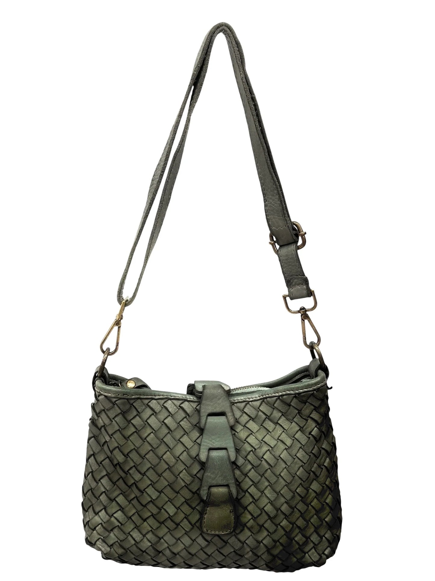 Italian Artisan basket-weave leather pouch with layered front tab