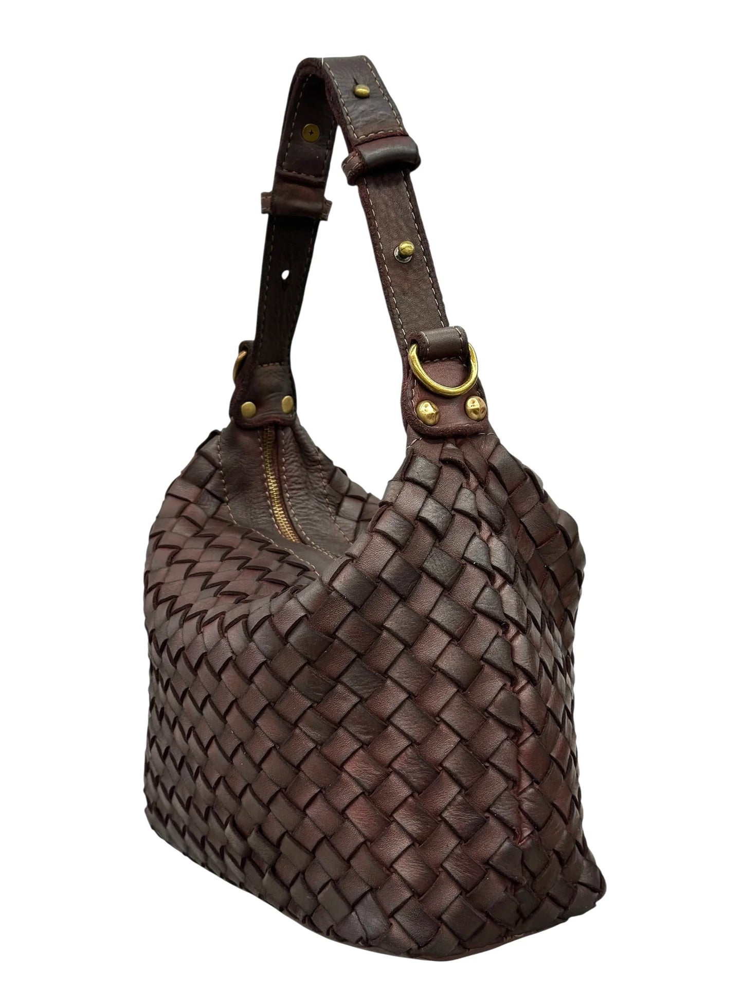 Italian Sculptural interlaced leather hobo with elevated shoulder strap