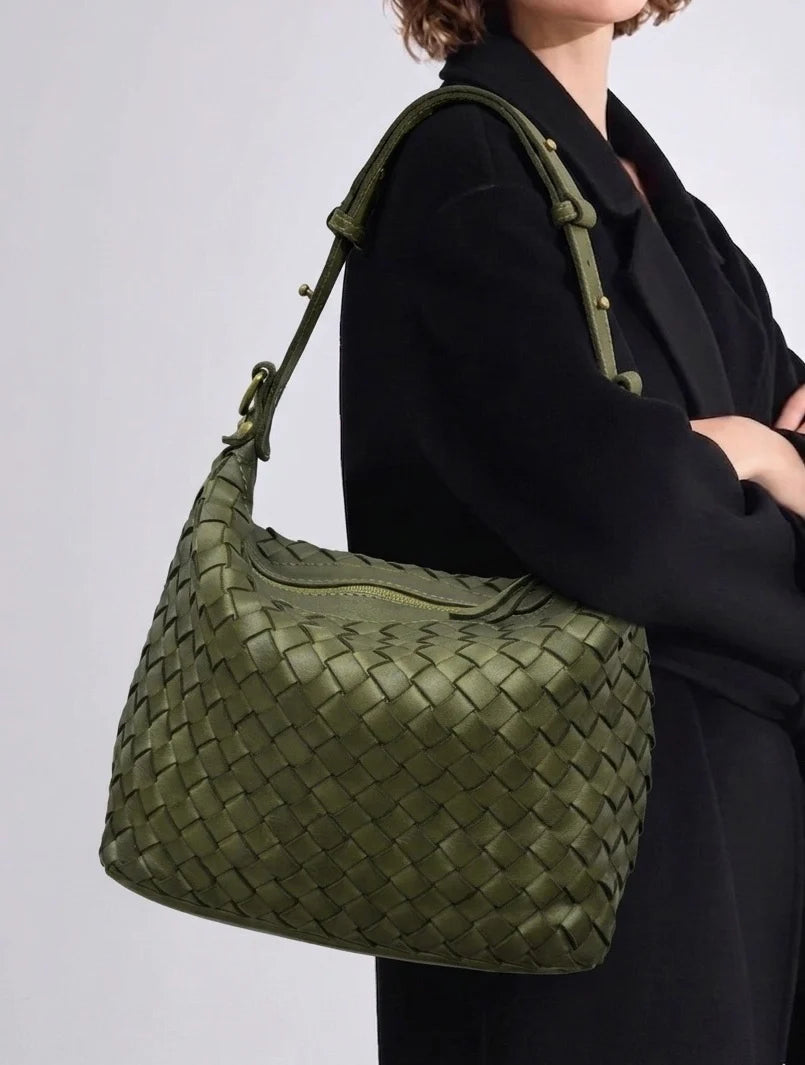 Italian Sculptural interlaced leather hobo with elevated shoulder strap