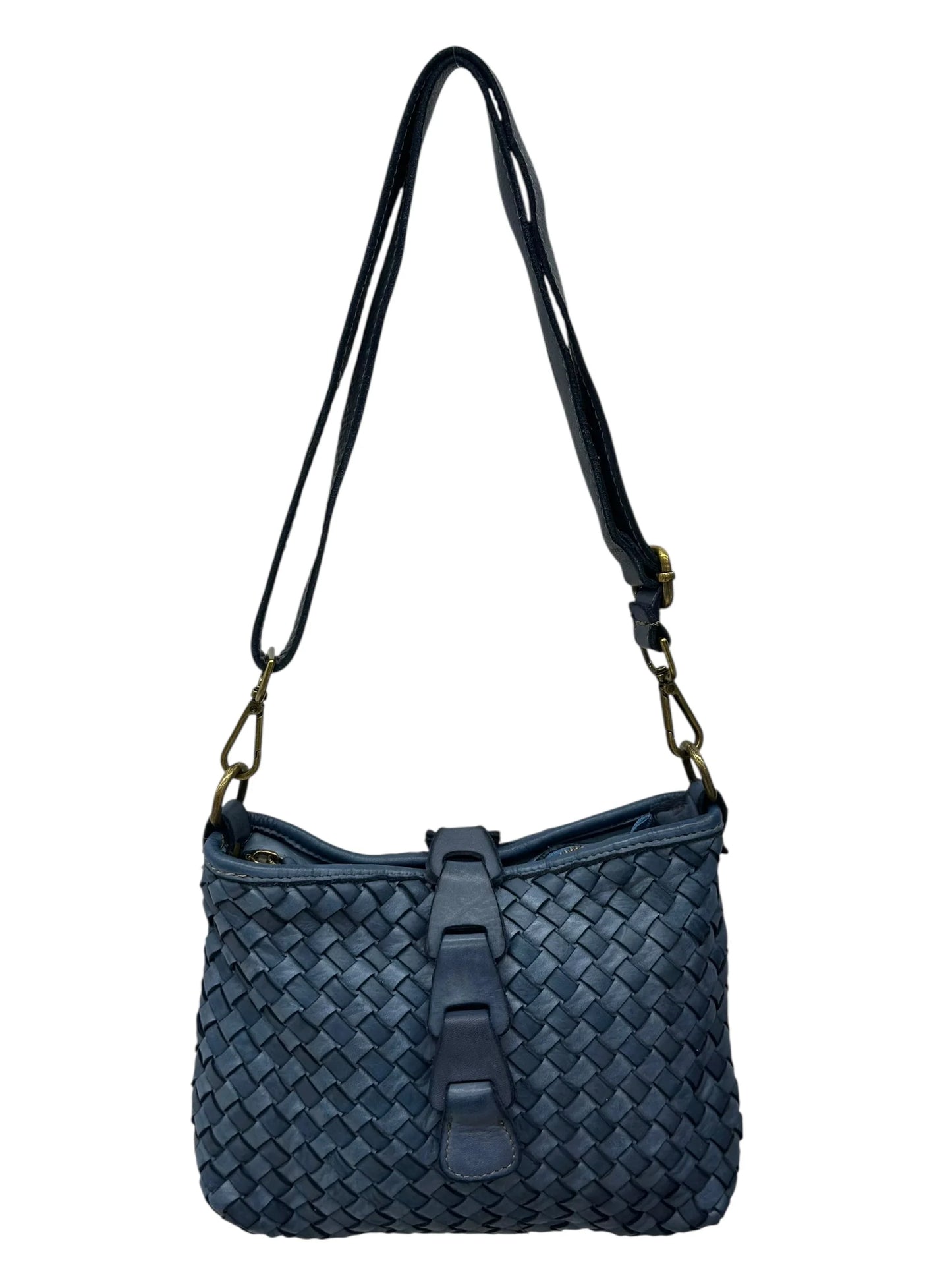 Italian Artisan basket-weave leather pouch with layered front tab