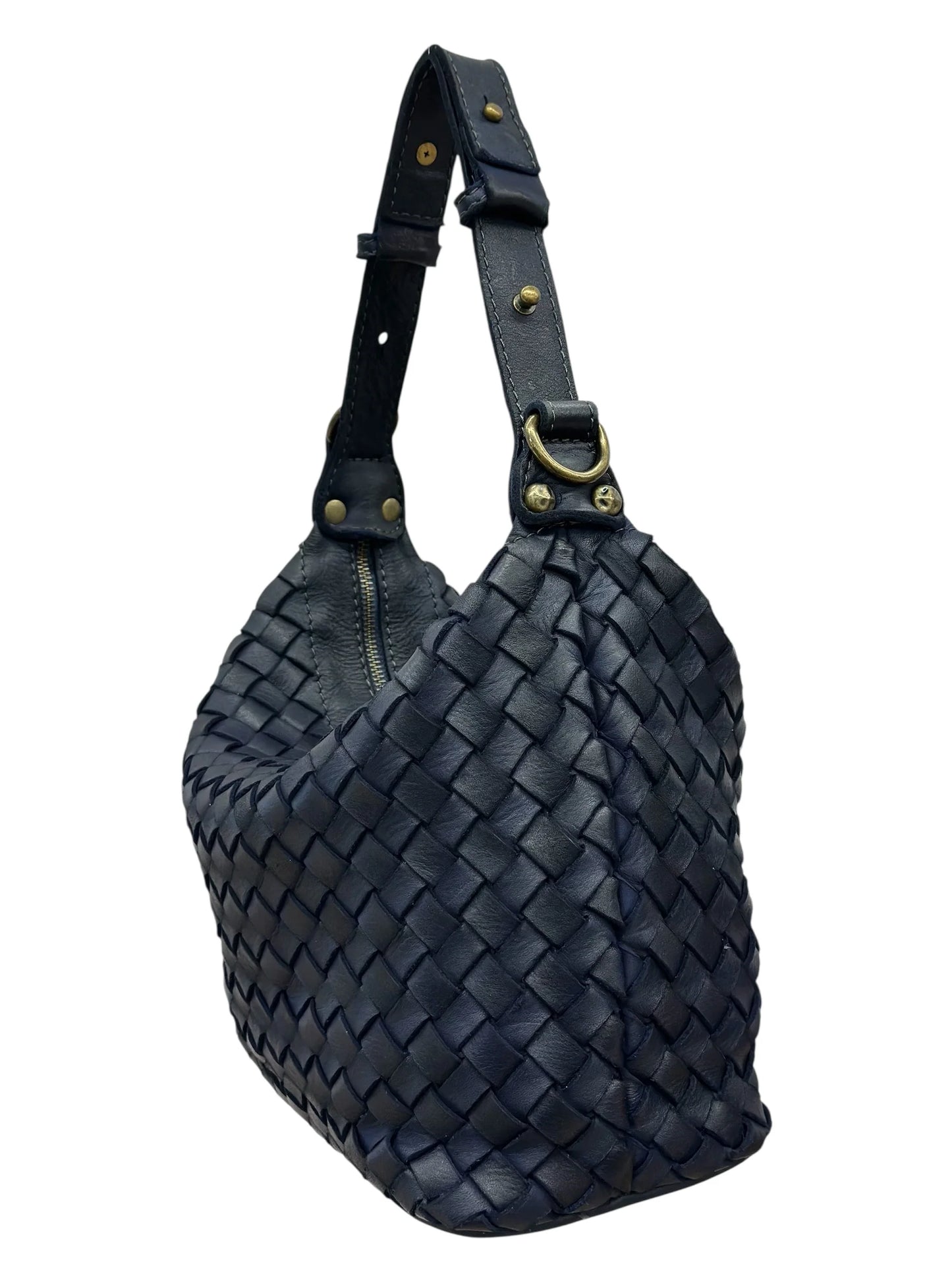 Italian Sculptural interlaced leather hobo with elevated shoulder strap