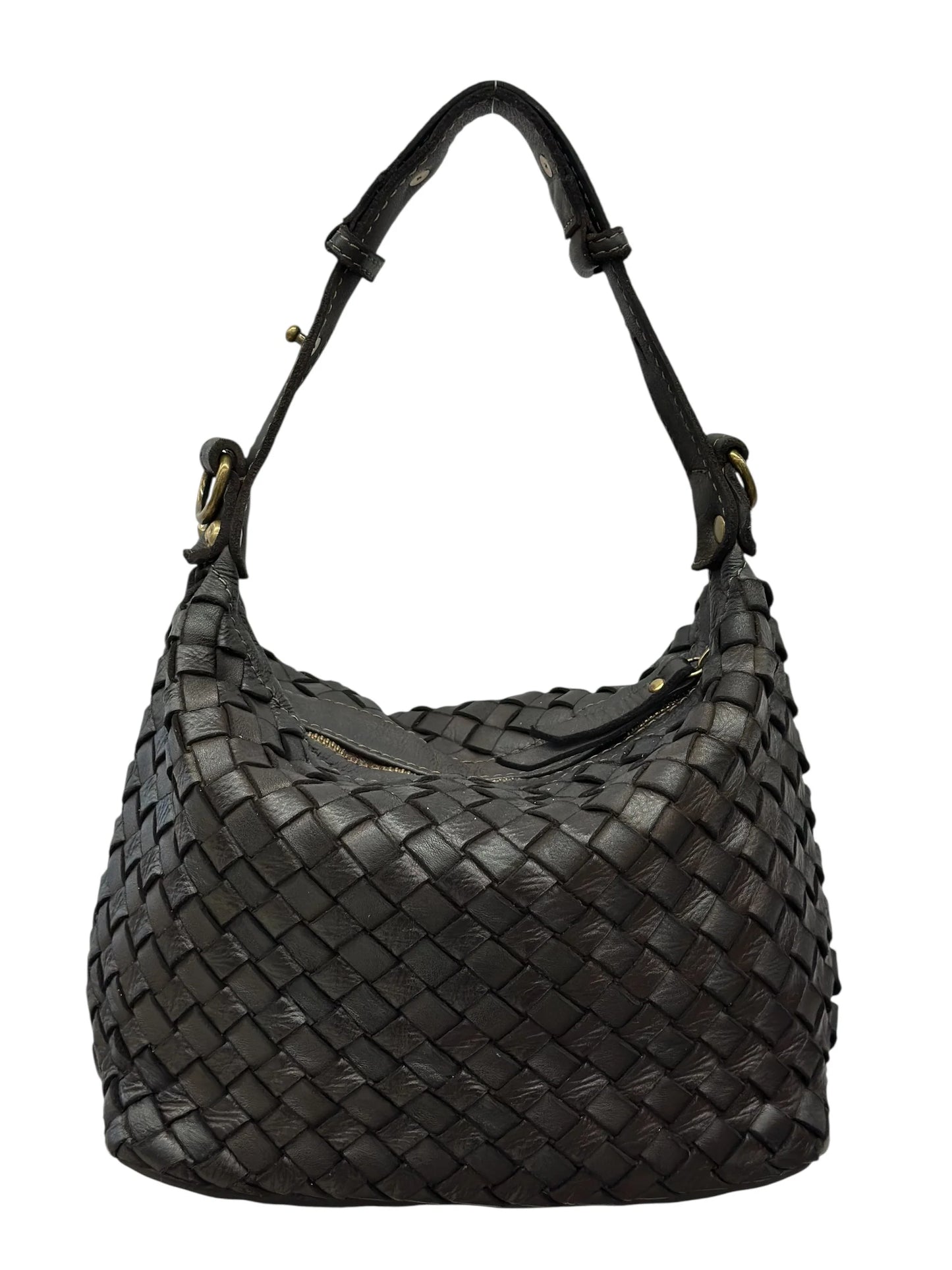 Italian Sculptural interlaced leather hobo with elevated shoulder strap