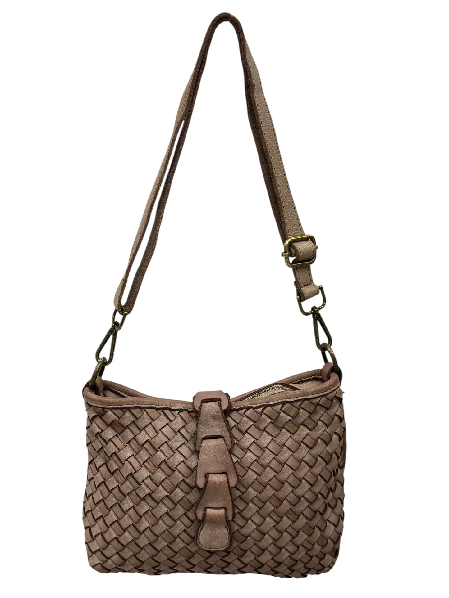 Italian Artisan basket-weave leather pouch with layered front tab