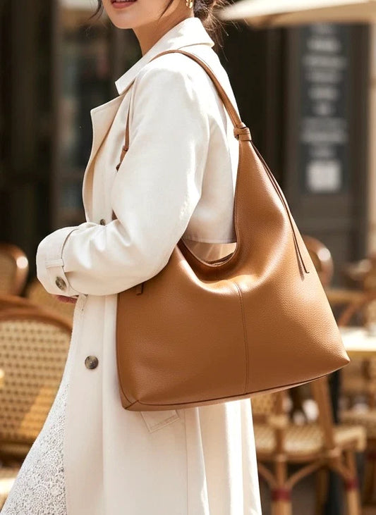 Italian Oversized Pebbled Leather Shopper Hobo