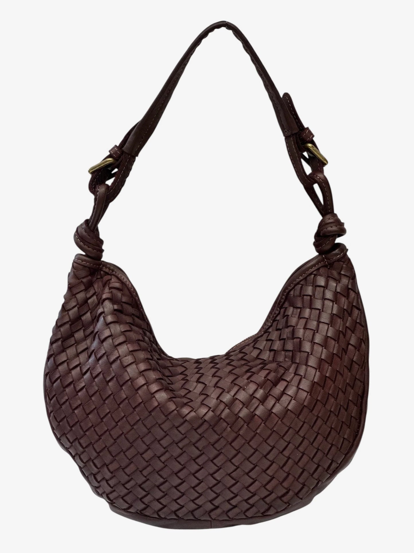 Italian Handwoven Washed Leather Crescent Hobo