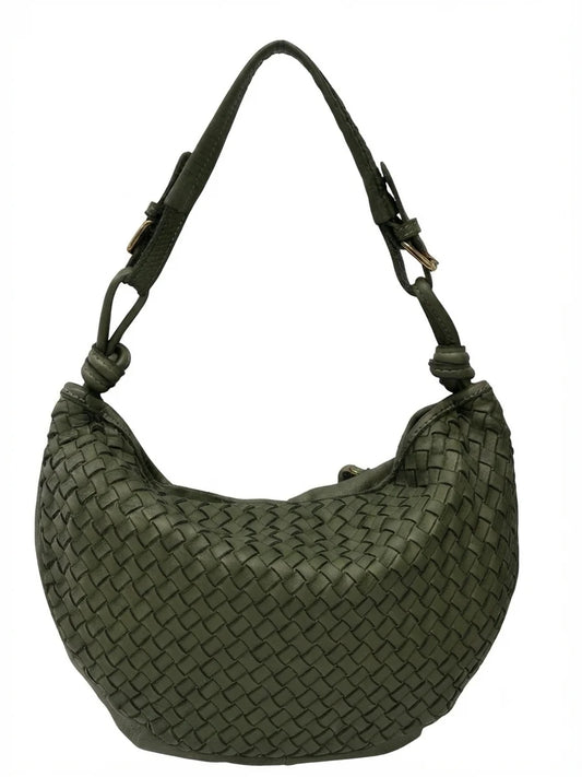 Italian Handwoven Washed Leather Crescent Hobo