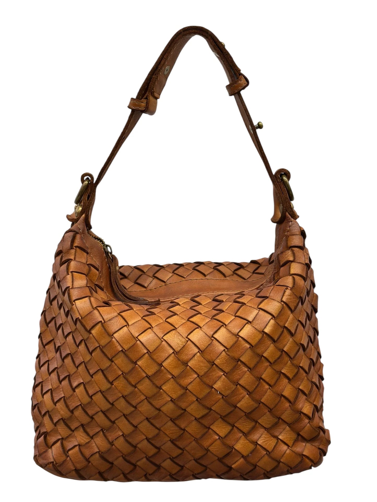 Italian Sculptural interlaced leather hobo with elevated shoulder strap