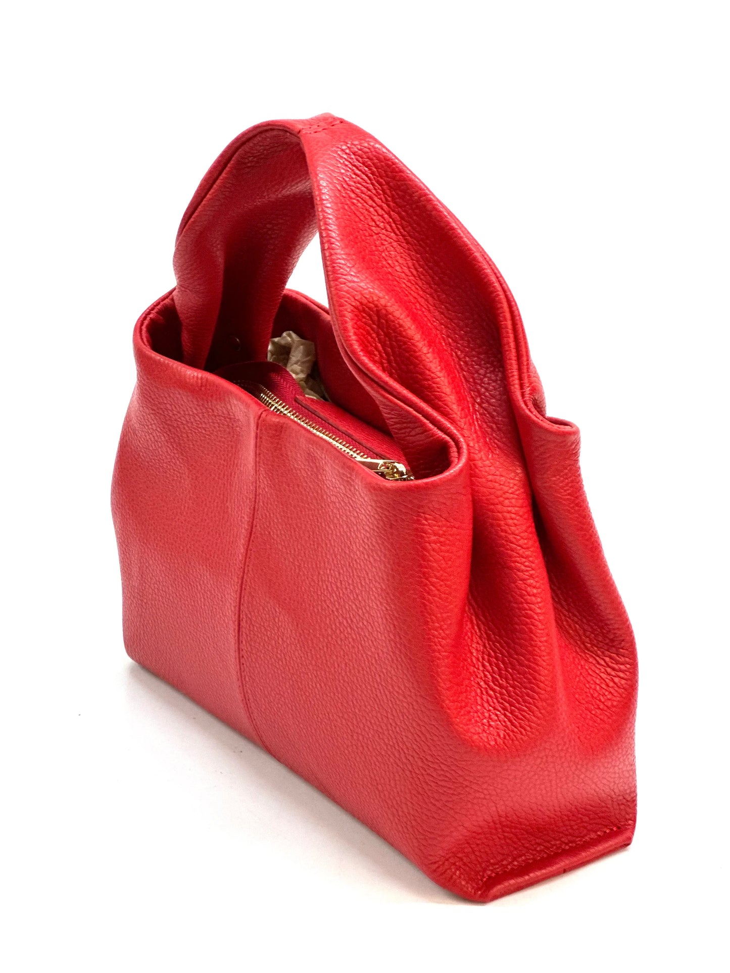 Italian Pebbled Leather Trapezoid Handbag