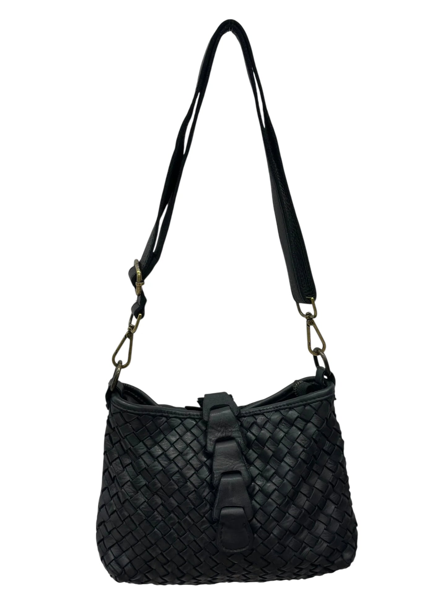 Italian Artisan basket-weave leather pouch with layered front tab