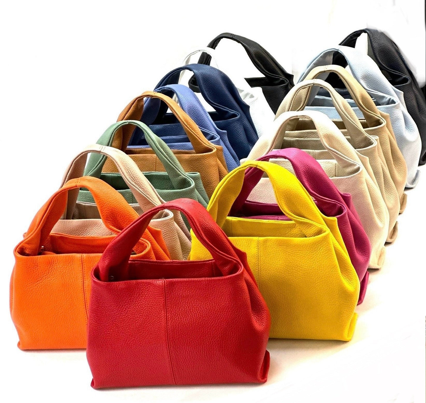 Italian Pebbled Leather Trapezoid Handbag