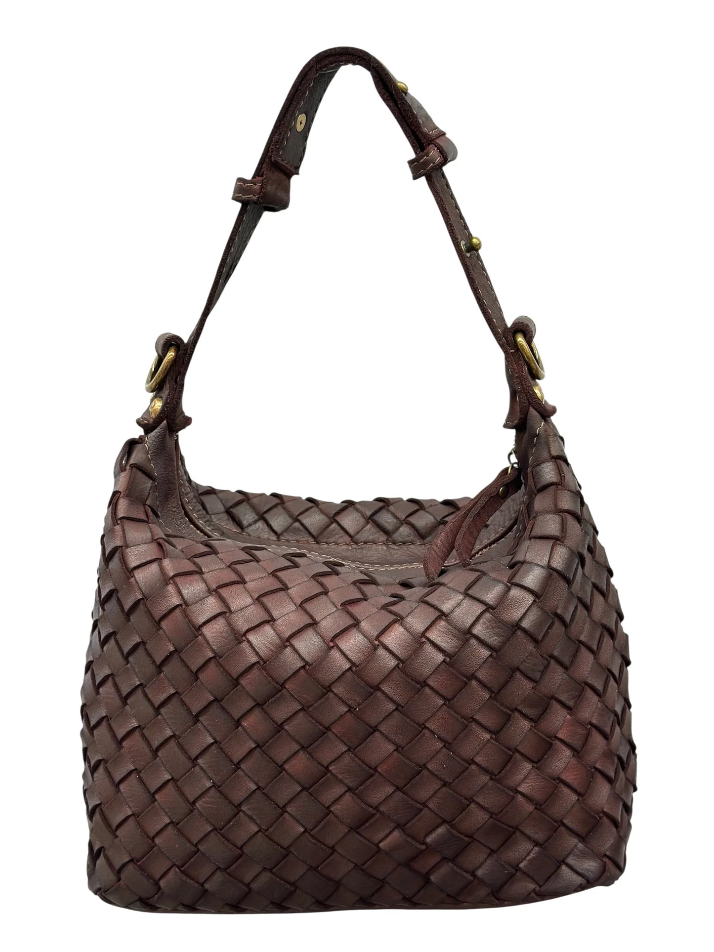 Italian Sculptural interlaced leather hobo with elevated shoulder strap